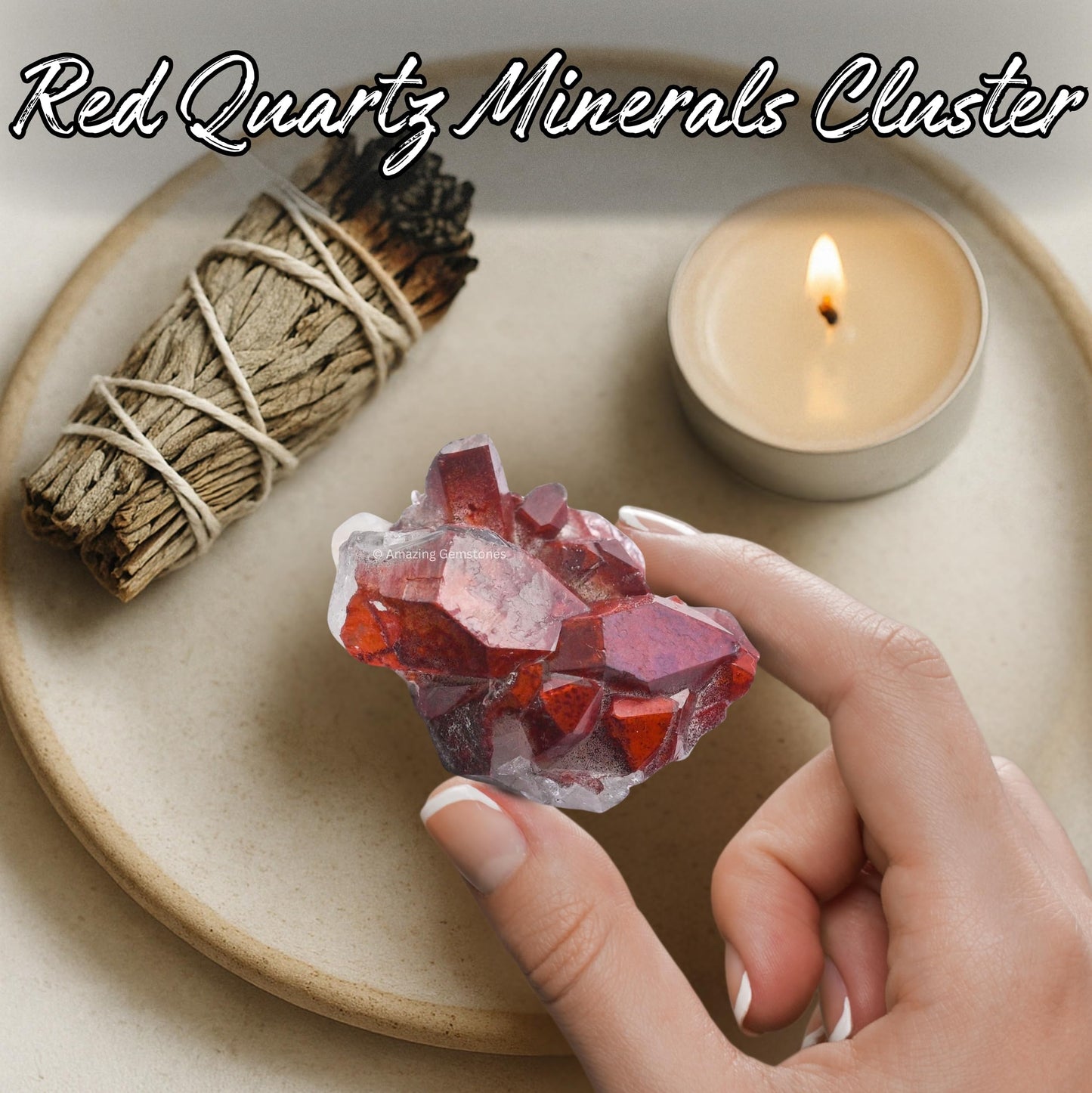 Amazing Gemstone Red Hematoid Quartz Crystals and Healing Stones Mineral Specimen - Premium Semi Precious Gem Stones for Spiritual Growth - Healing Crystals Geode Cluster for Meditation