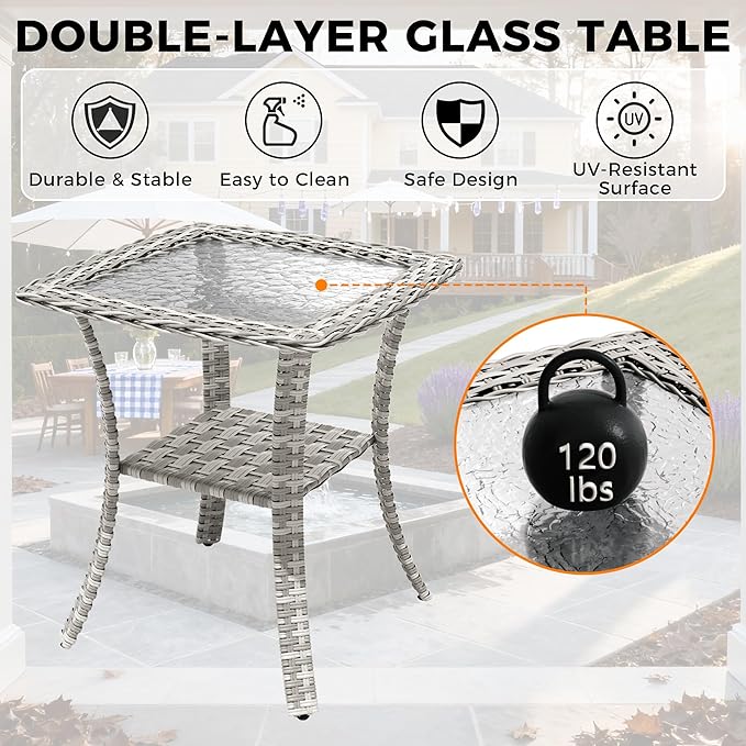 8-Seat Modern Patio Furniture Set with Swivel Rocking Chairs, Thick 4″ Cushions, Dual-Strand Wicker Rattan, Rust-Resistant Steel Frame – Outdoor Conversation & Modular Sectional,Navy