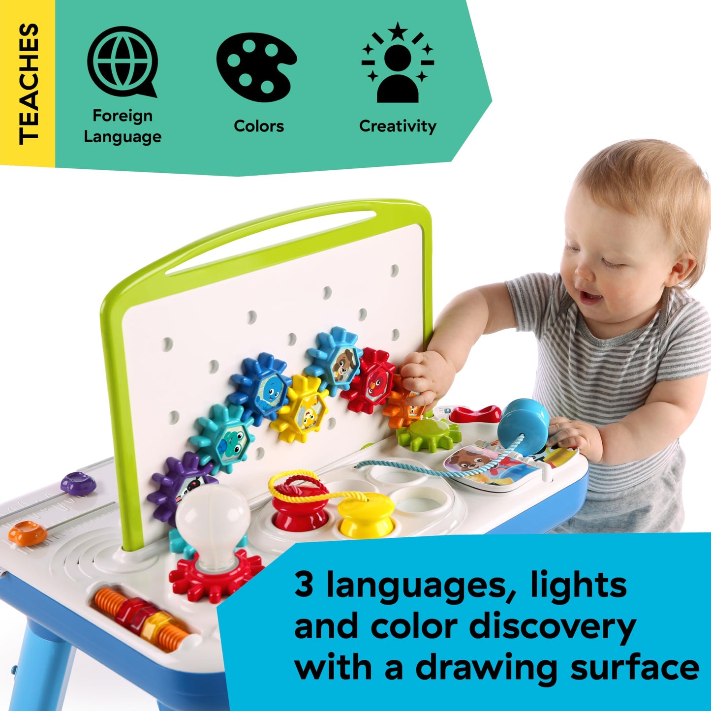 Baby Einstein Curiosity Table Activity Play Station, Montessori Floor Toy and Interactive Workbench, 12 Months and Up
