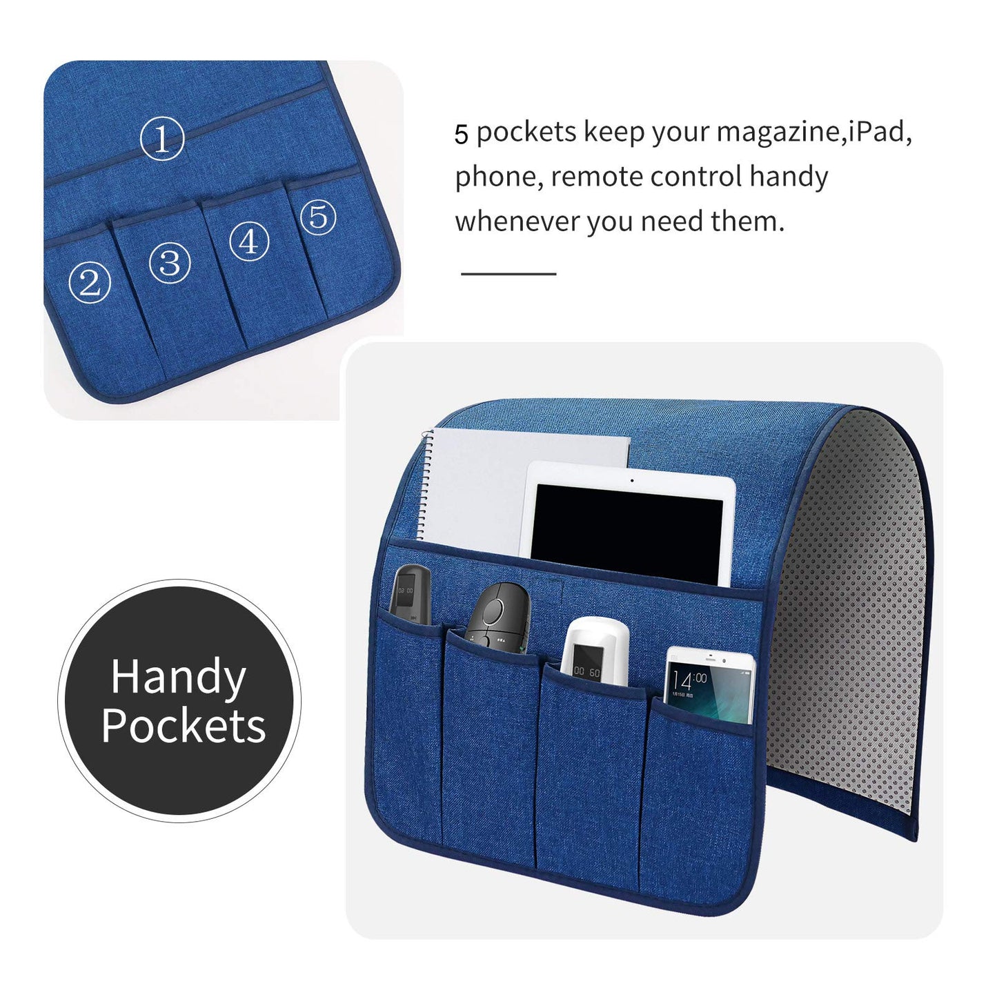 SYSOV Sofa Armrest Organizer, Remote Control Holder for Recliner Couch, Arm Chair Caddy with 5 Pockets for Magazine, Tablet, Phone, iPad