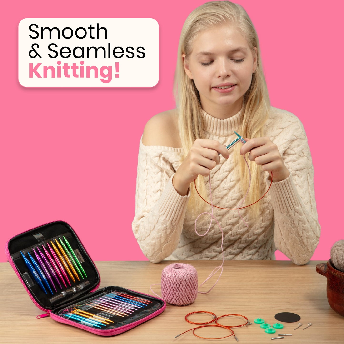 Versatile Interchangeable Circular Knitting Needles - 13 Aluminium Alloy Interchangeable Needles, 4 Durable Cables, Perfect for Beginners & Experts