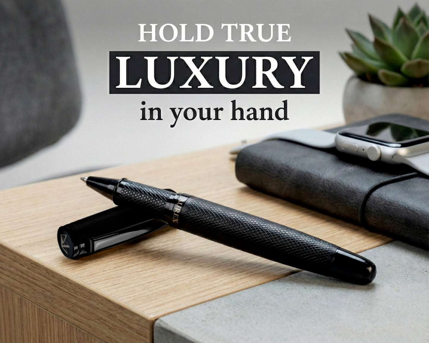 AUREX Luxury Black Rollerball Pen – Metal Pen with Cap, Micro Tip, Diamond Body Design, Gift Box & Blue + Black Ink – Executive Writing Pen