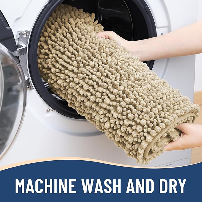 Arotive Luxury Chenille Bathroom Rug Mat, Extra Soft Thick Absorbent Shaggy Bath Rugs, Non-Slip Machine Wash Dry, Plush Bath Mats for Bathroom, Shower and Tub, 47x32, Beige