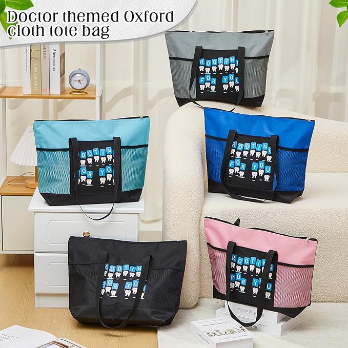 Roowest 5 Pcs Christmas Dentist Gifts Dental Hygiene Appreciation Gifts Tote Bags Mesh Pockets Tote Bags Zipper for Women(Multicolor)
