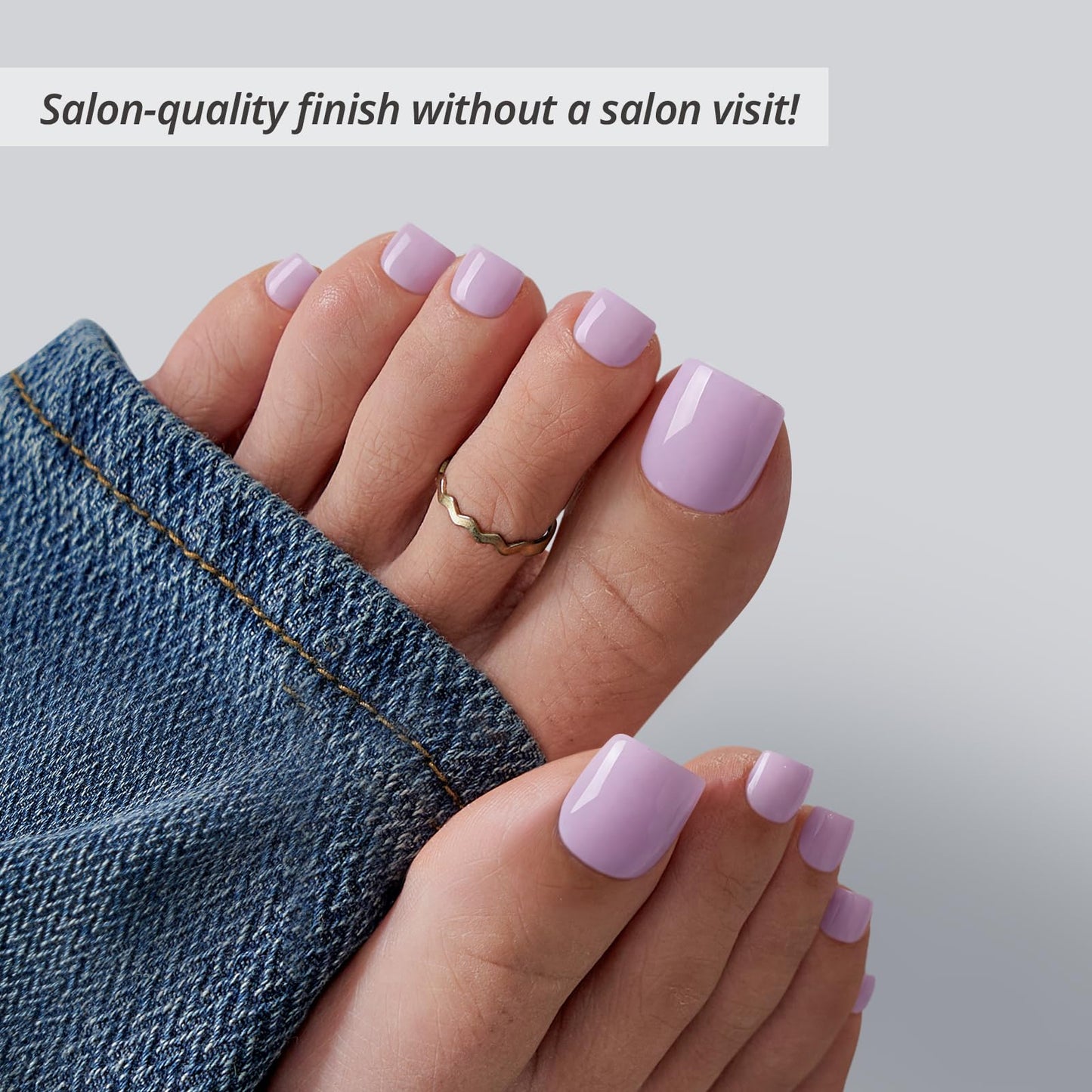 BTArtbox Press On Toenails - First Step, Easy-to-Apply Pastel Light Purple Short Square Toe Nail Press Ons with Glue and Adhesive Tabs in 15 Sizes - 30 Toenails All-in-One Kit