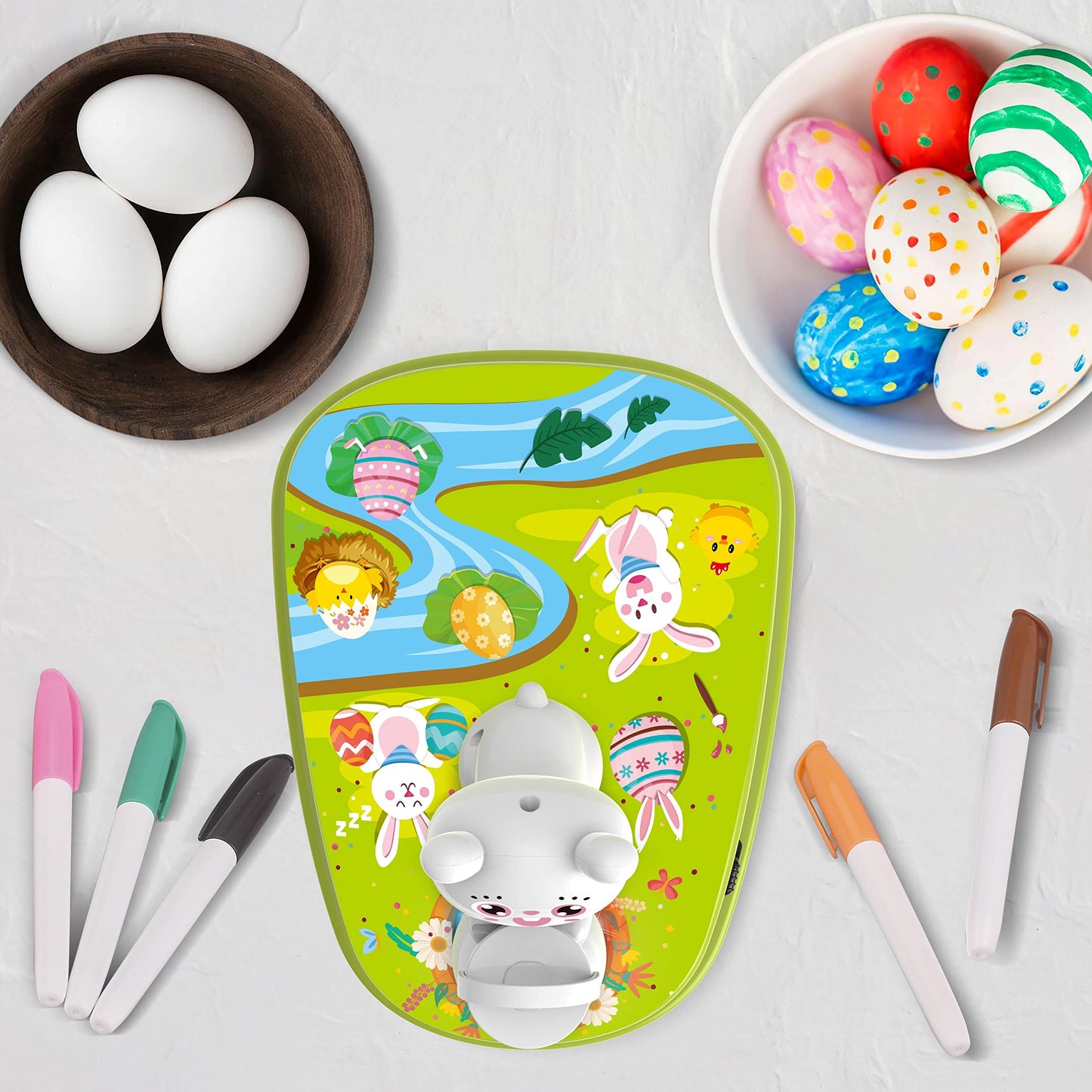 Engfa Easter Egg Decorating Kit with 30 Pcs Eggs and 12 Dying Markers Spinner, Easter Gifts for Kids Bunny Decorating Machine Craft Activities for Boys Girls (Green)