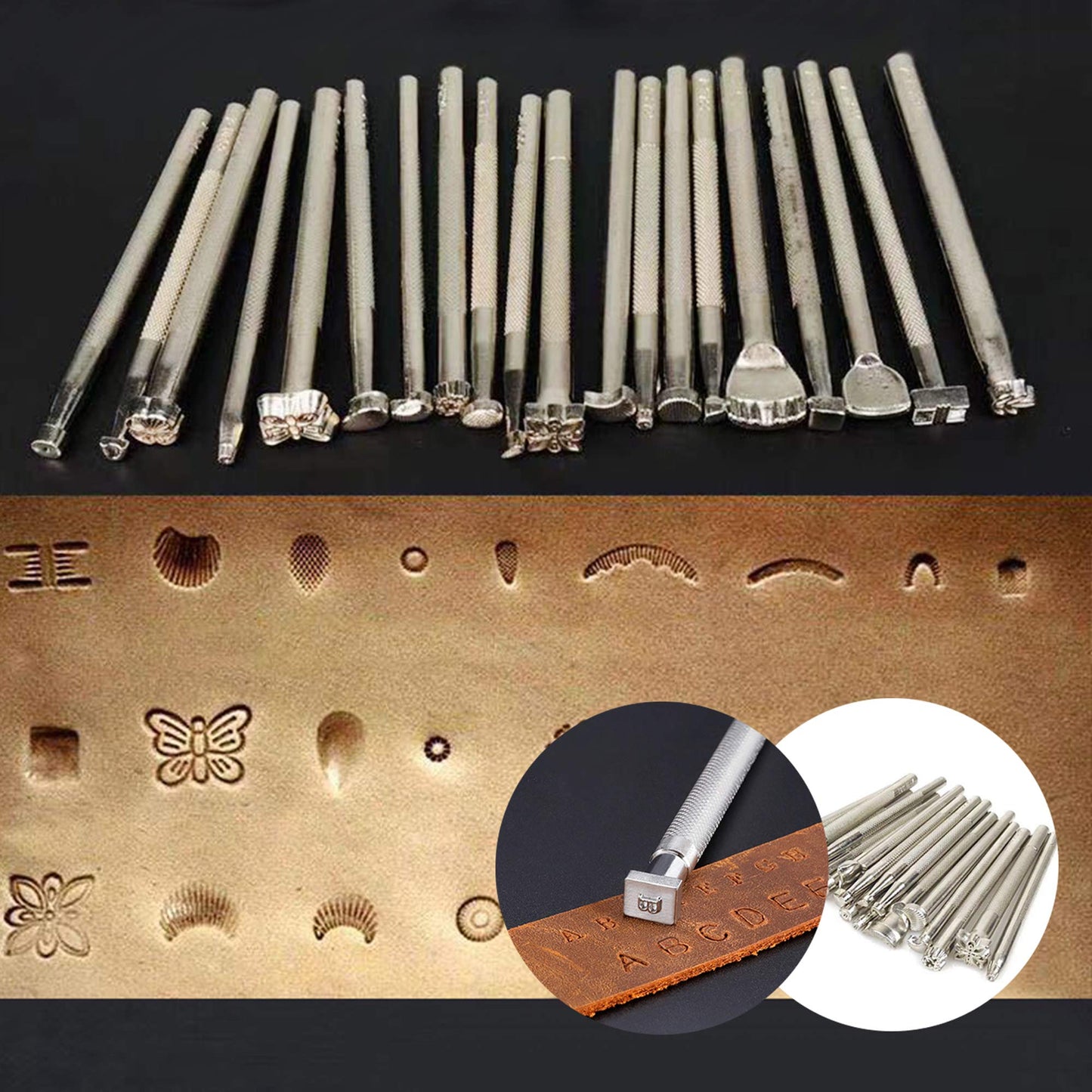 KLLsmDesign 65 Pcs Leather Sculpture Stamping Tools Kit Included Pattern Alphabet Digital Leather Stamp Punch Set,Dotting Tools,Leather Swivel Knife,Leather Roller for Saddle Making,DIY Leather Craft
