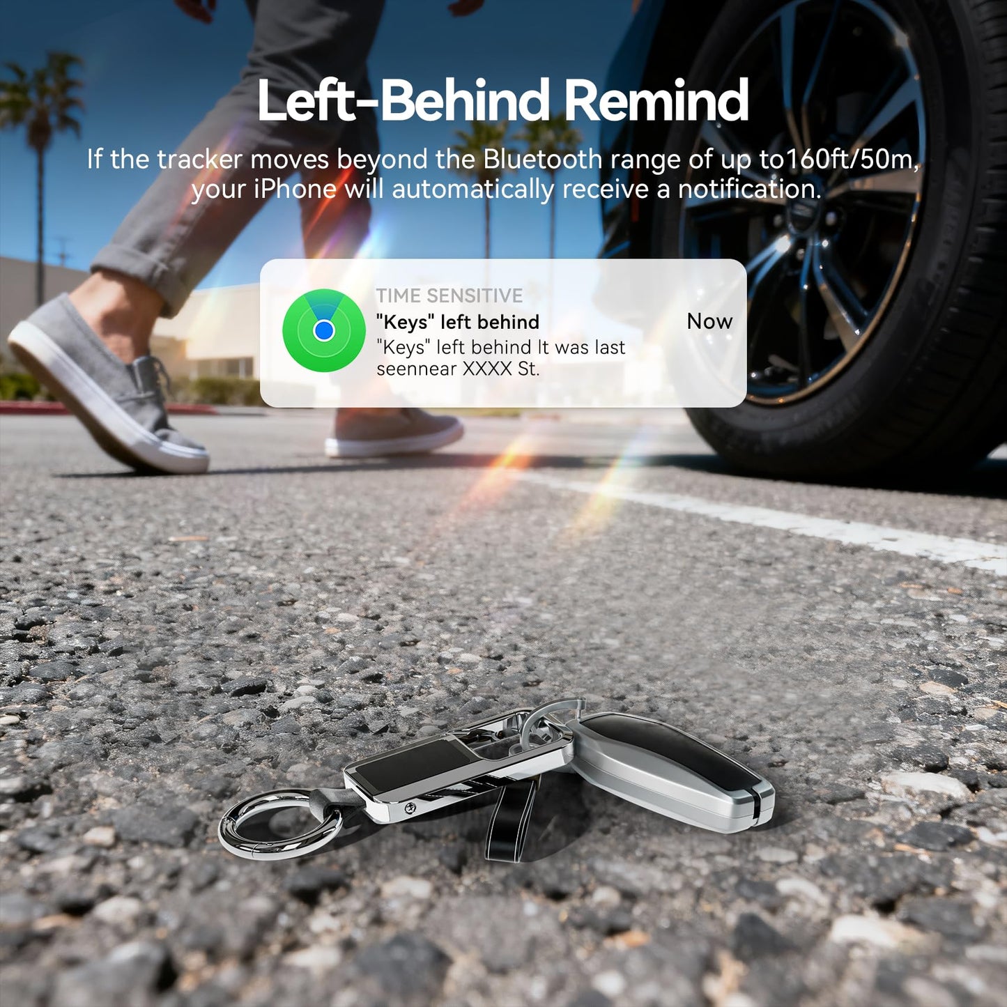 Anit Lost Key Chain, Key Finder Works with Apple Find My, Zinc Alloy Waterproof IP67 120dB Loud Key Tracker with Locator Sound, Heavy Duty Key Ring for Men, Replaceable Battery, Black
