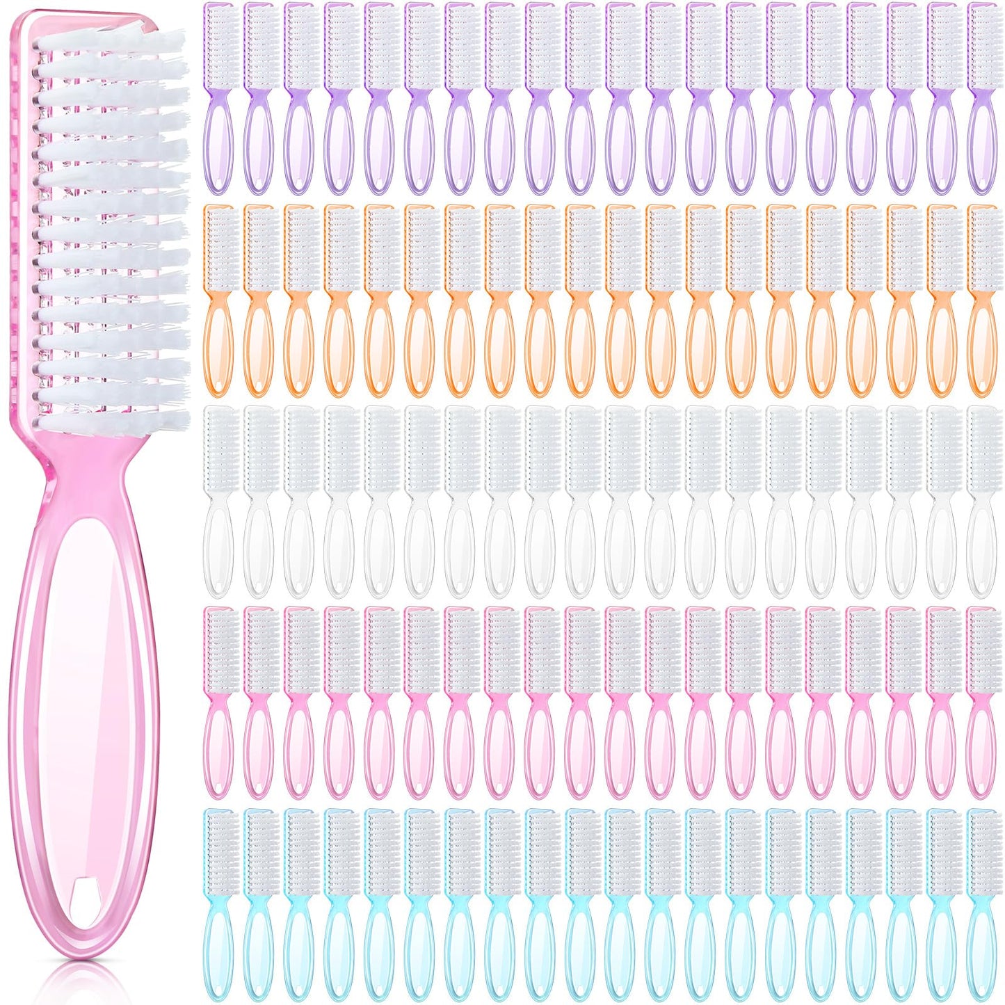 Patelai 100 Pieces Handle Grip Nail Brush Bulk for Cleaning Fingernails Toes Scrub Manicure Pedicure (Colorful)