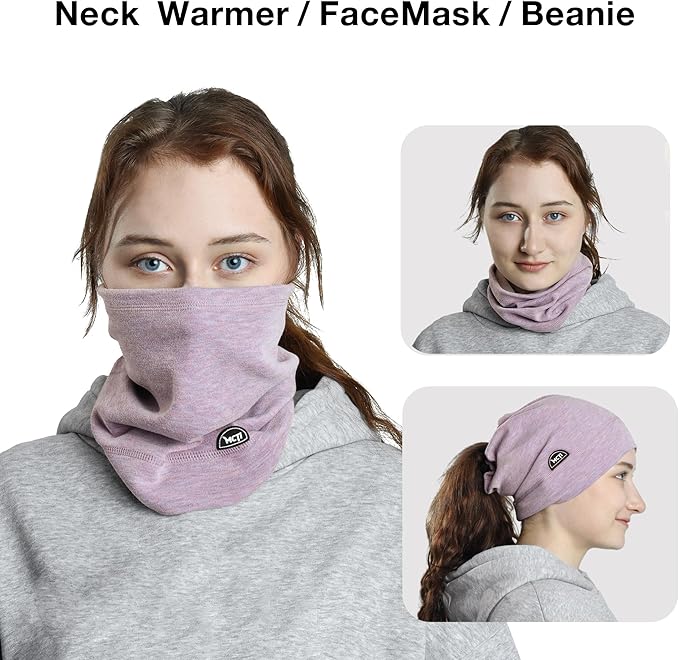 MCTi Neck Gaiter Warmer Winter Fleece Scarves Beanie Hat for Skiing Cycling Elastic Closure