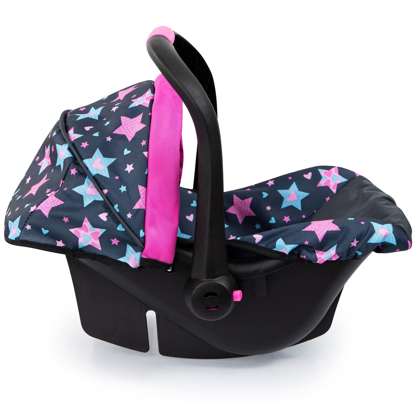 Bayer Doll Car Seat for 18 Inch Dolls, Toy Car Seat with Sun Canopy, Turquoise Pink Stars, Ages 3+