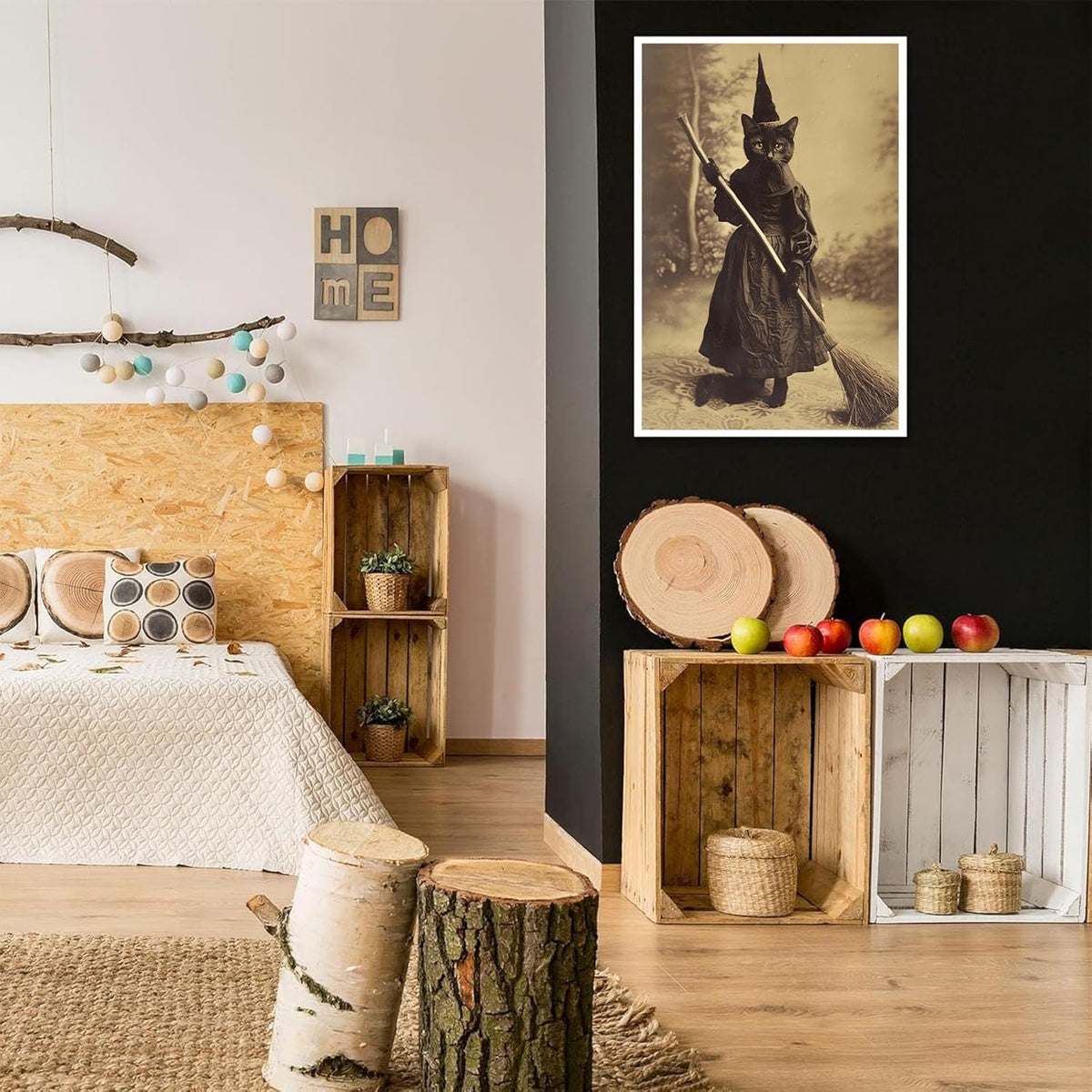 Halloween Decor Posters Black Cat Witch Canvas Wall Art Vintage Spooky Print Of Gothic Room Family Dark Academia Decorations Creepy Picture Poster Aesthetic 24X36inch Unframed