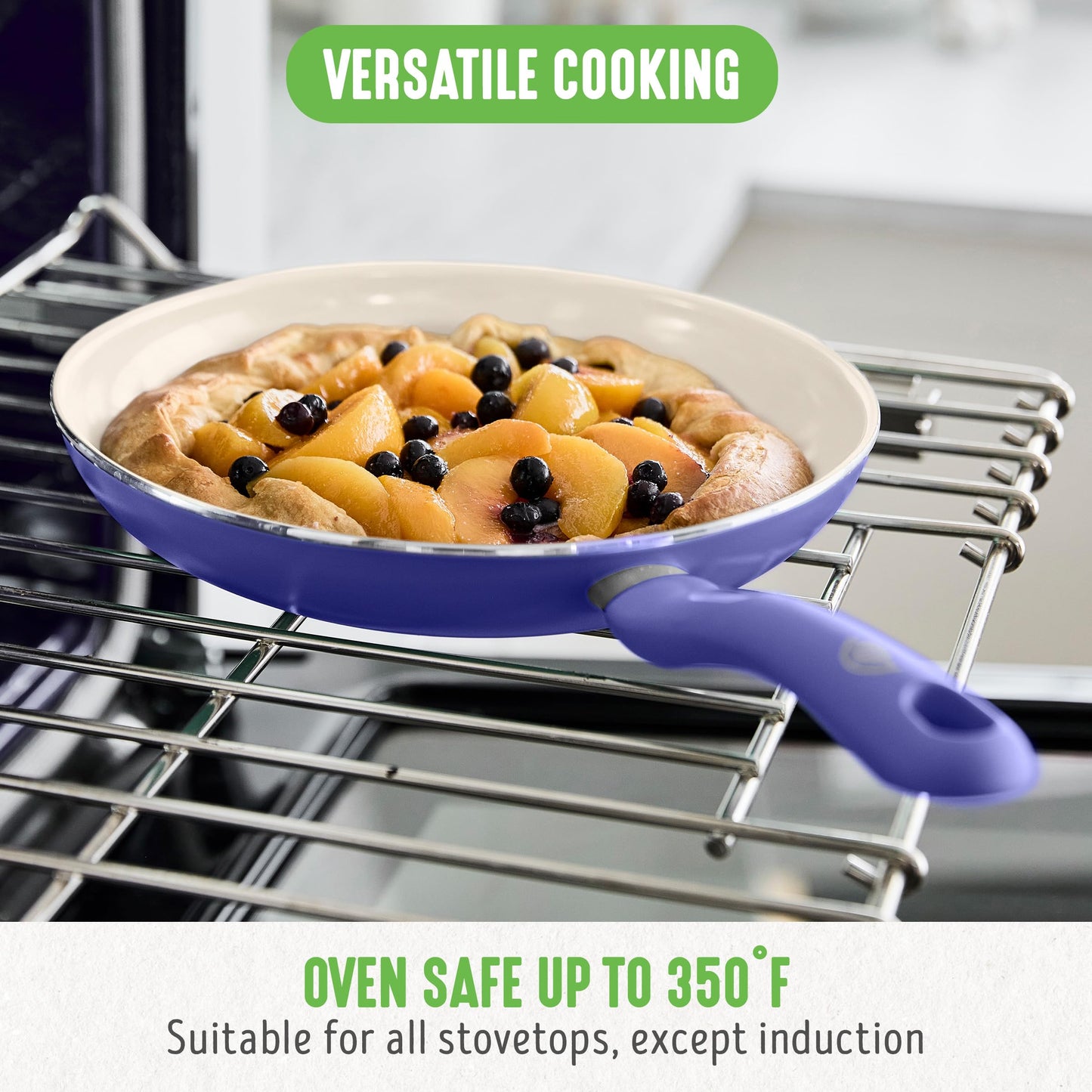 GreenLife 16 Piece Nonstick Cookware Set, Soft Grip Non-Toxic PFAS-Free Ceramic Pots & Pans, Dishwasher & Oven Safe, Frying, Sauce, Utensils, Glass Lids, Stay-Cool Handles, Wobble Free, Periwinkle
