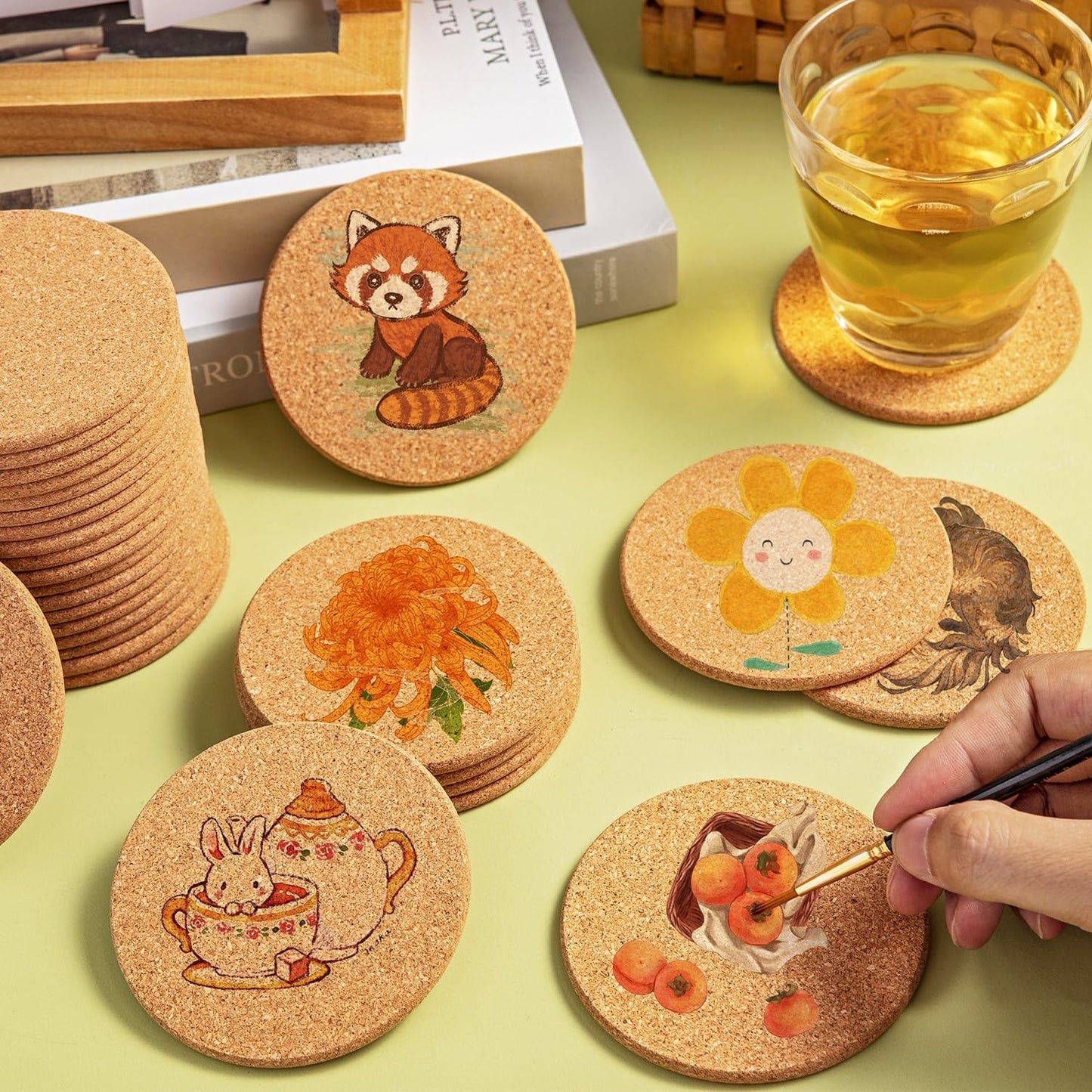Cork Coasters Bulk for Drinks, 40Pcs Reusable Round Edge Coasters, 3.5 Inches Thick Absorbent Heat Resistant Drink Coaster for Bar Holiday Wedding Birthday Supplies Party Decor