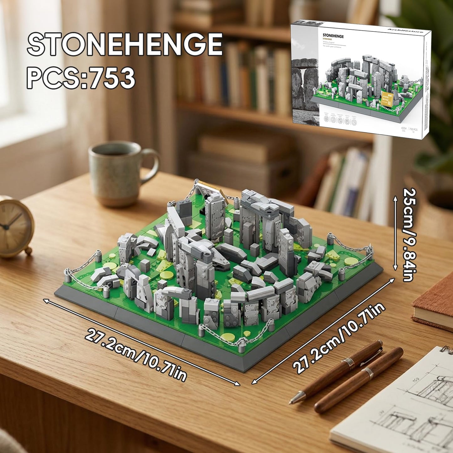 GHQYTPR Stonehenge Building Block Set 753 Pcs World Famous Architecture Model Kit for Adults & Teens Historical England Landmark Construction Project Home Office Desk Decor Display Gift