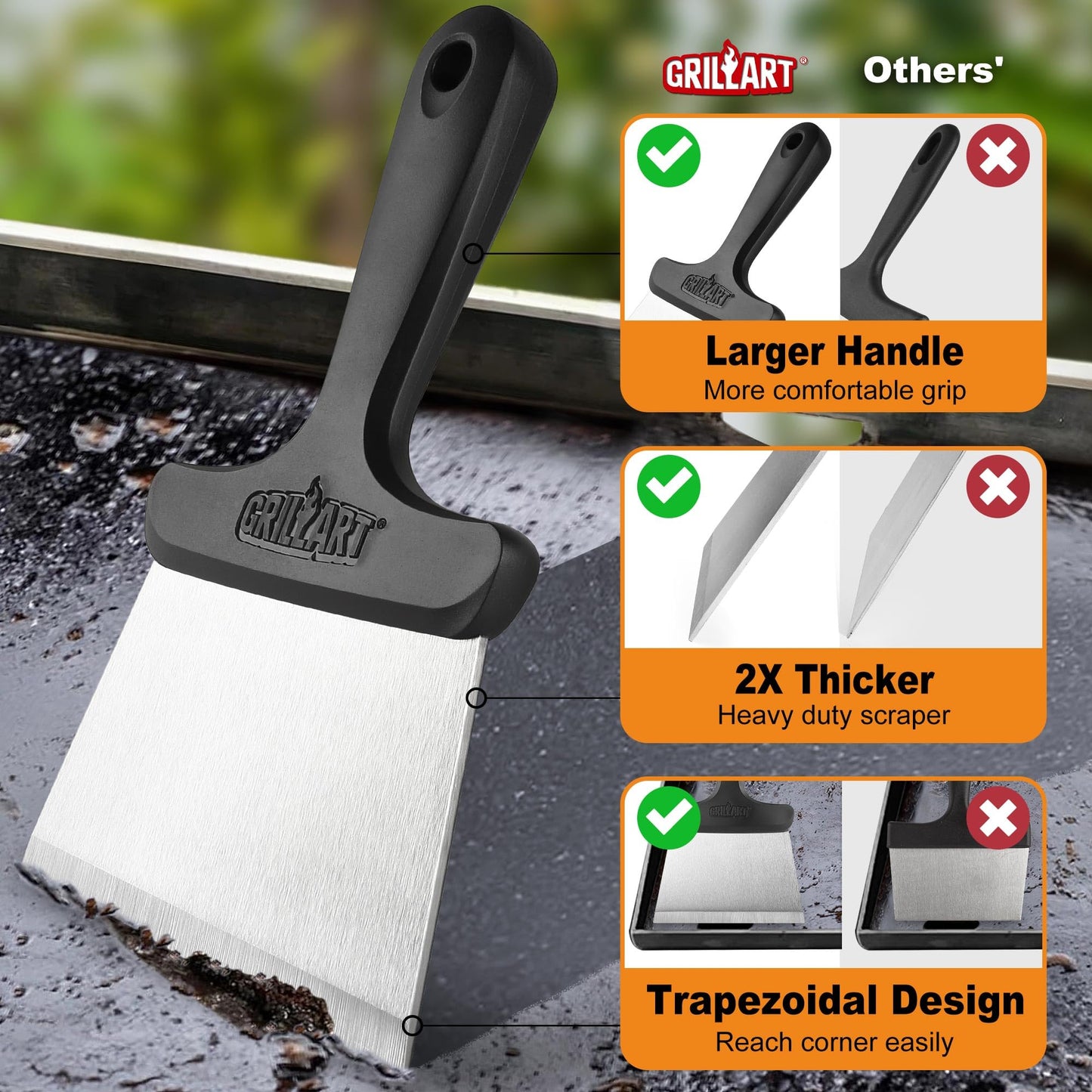 GRILLART Griddle Cleaning Kit for Blackstone, Flat Top Grill Cleaning Kit with Grill Stone, Griddle Scraper, Scouring Pad and Handles, Multifunctional Griddle Accessories for Rusty Grills, Orange