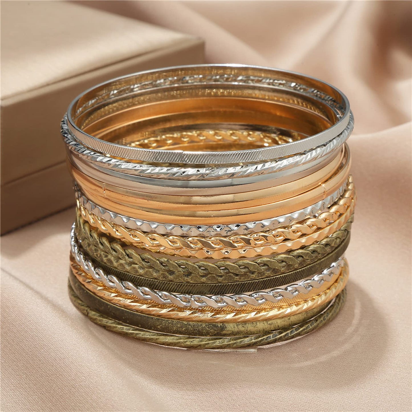 FUNOJOY Bangle Bracelets for Women,14K Gold Plated Boho Indian Multi Stackable Bangles For Women Jewelry Gifts