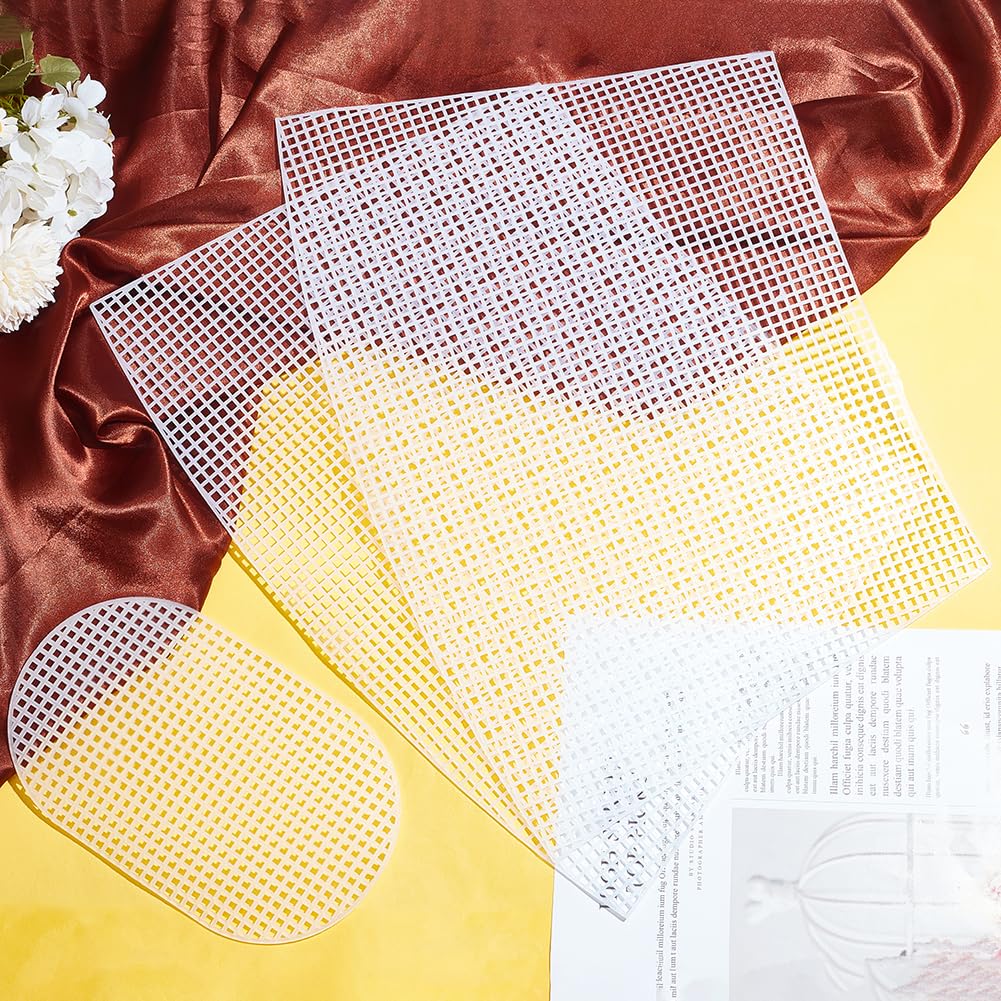 WADORN 2 Sets Clear Mesh Plastic Canvas Sheets for Embroidery, Blank Needlepoint Canvas Sheets for Crochet Bucket Bag Making Acrylic Yarn Knit Crochet Projects DIY Handmade Bag Weaving Kit, White