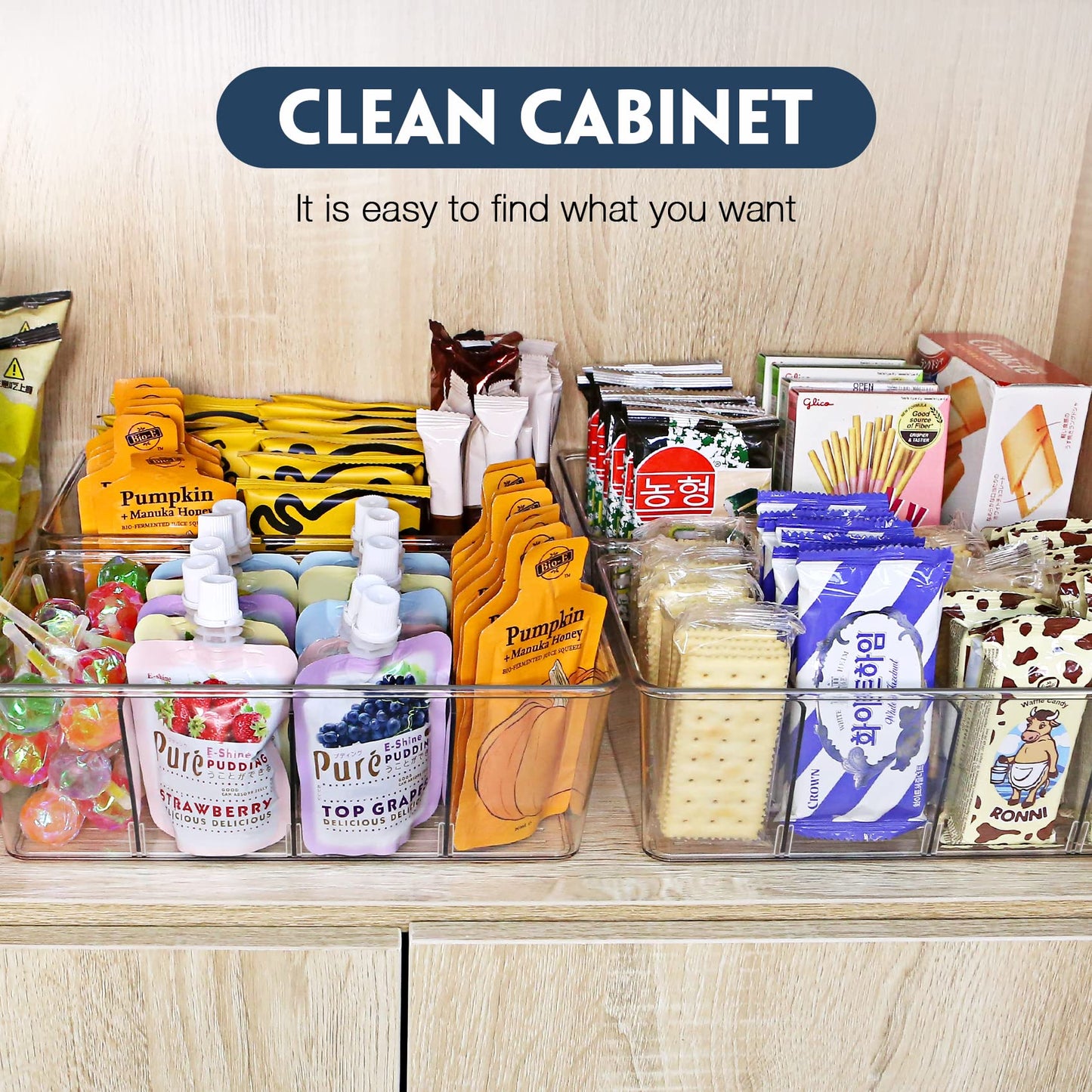 Batoto Pantry Organization and Storage Bins, Refrigerator Organizer Bins – Clear, Kitchen Organization and Storage with Dividers (2 Pack)