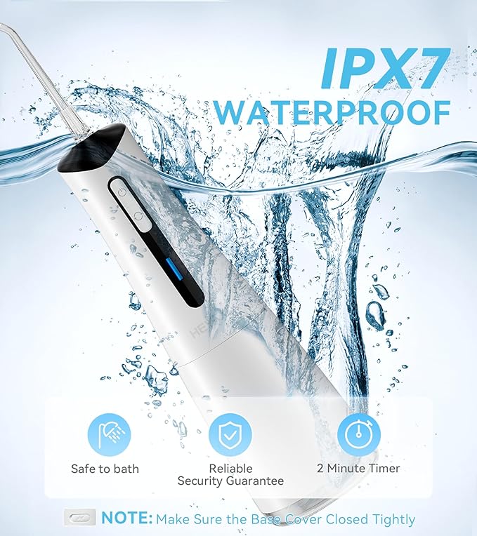 Water Dental Flosser Pick for Teeth, Portable Cordless Oral Irrigator with 4 Pressure Modes, 300ML Water Tank, IPX7 Waterproof, 6 Jet Tips, Storage Bag for Gums, Braces(White)