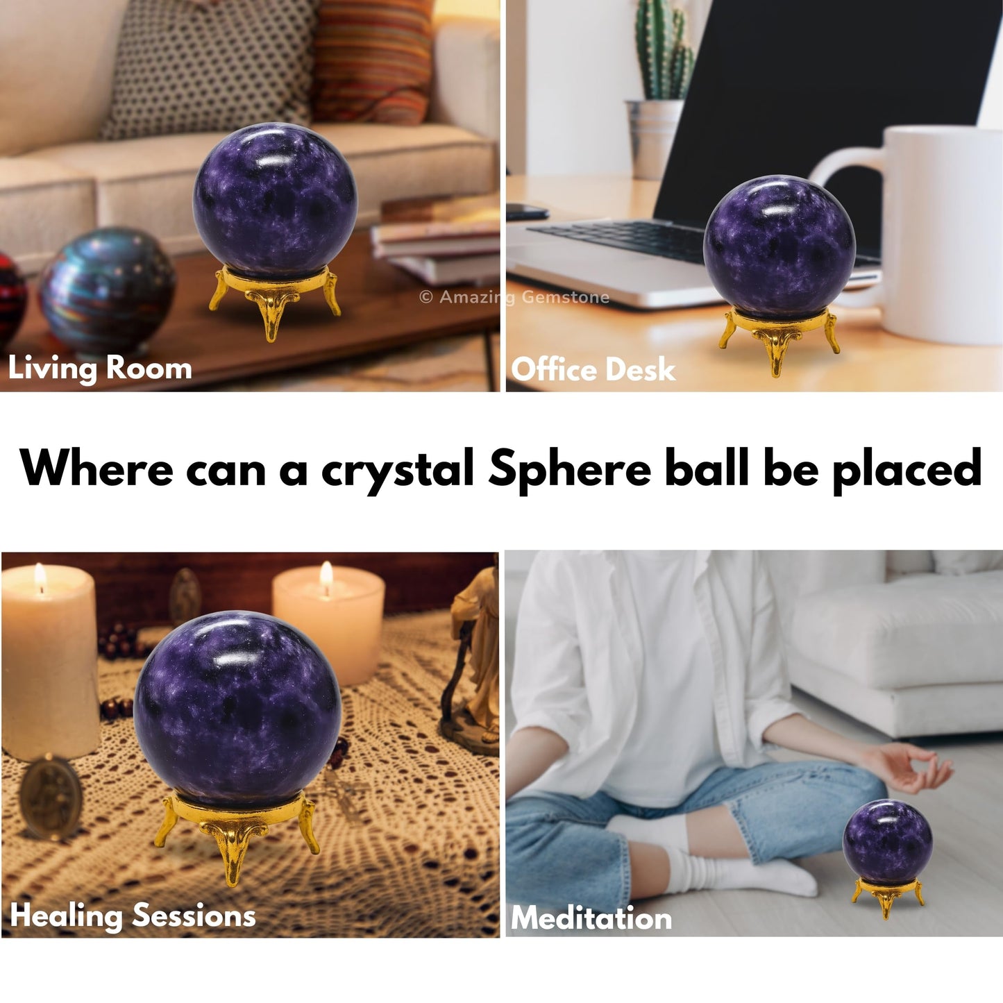 Amazing Gemstone Lepidolite Crystal Ball with Stand - 2" Inches Crystal Sphere Meditation Balls for Witchcraft and Decorative Balls
