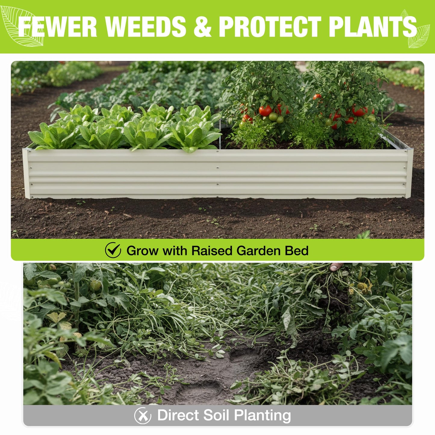 WORKPRO 2PK 7.5x4x1ft Outdoor Galvanized Raised Garden Bed, Rust-Resistant Planter Raised Beds for Vegetable, Flowers, Herbs, White