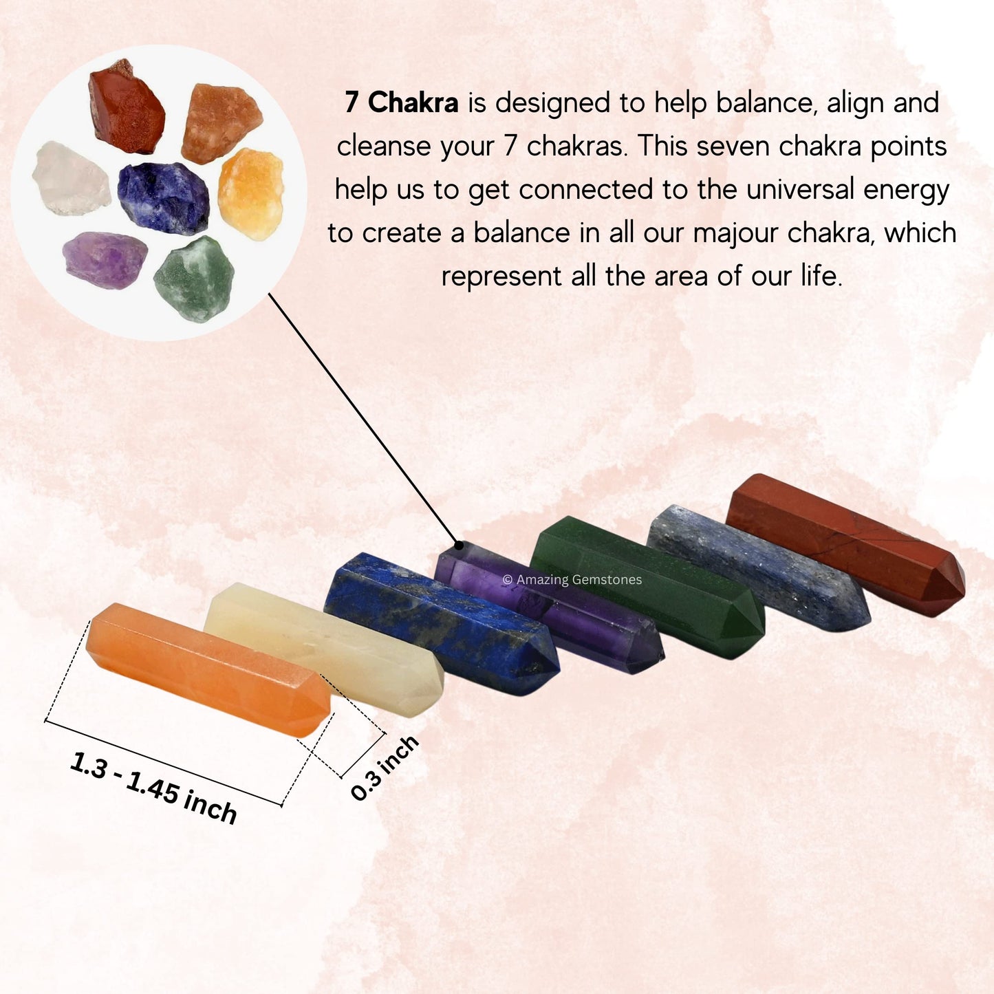 Amazing Gemstone Crystal Points Bulk Healing Crystals and Stones - Hexagonal Healing Point Bulk Crystals for Crafts - Premium Gemstones and Crystals (Set of 7, 7 Chakra)