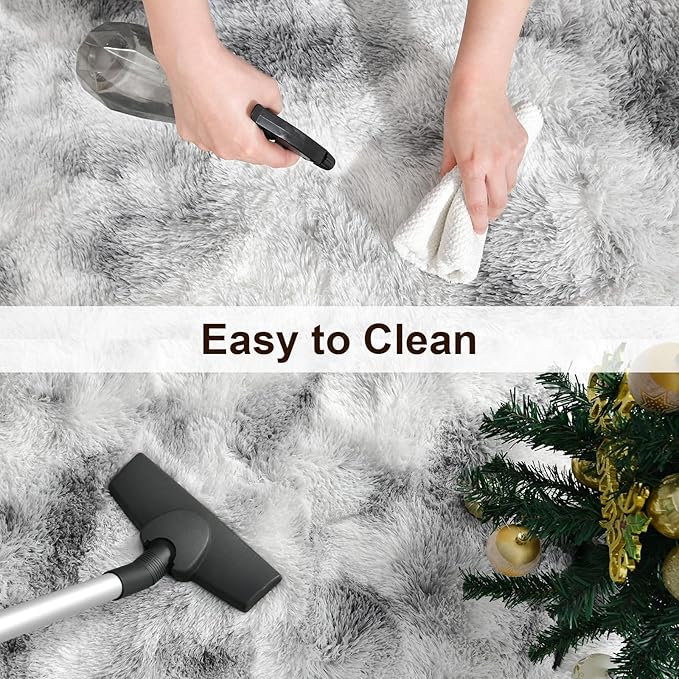 TWINNIS Super Soft Shaggy Rugs Fluffy Carpets 9x11 Feet, Indoor Modern Plush Area Rugs for Living Room Bedroom Kids Room Nursery Home Decor, Upgrade Anti-Skid Fuzzy Rug, Grey and White