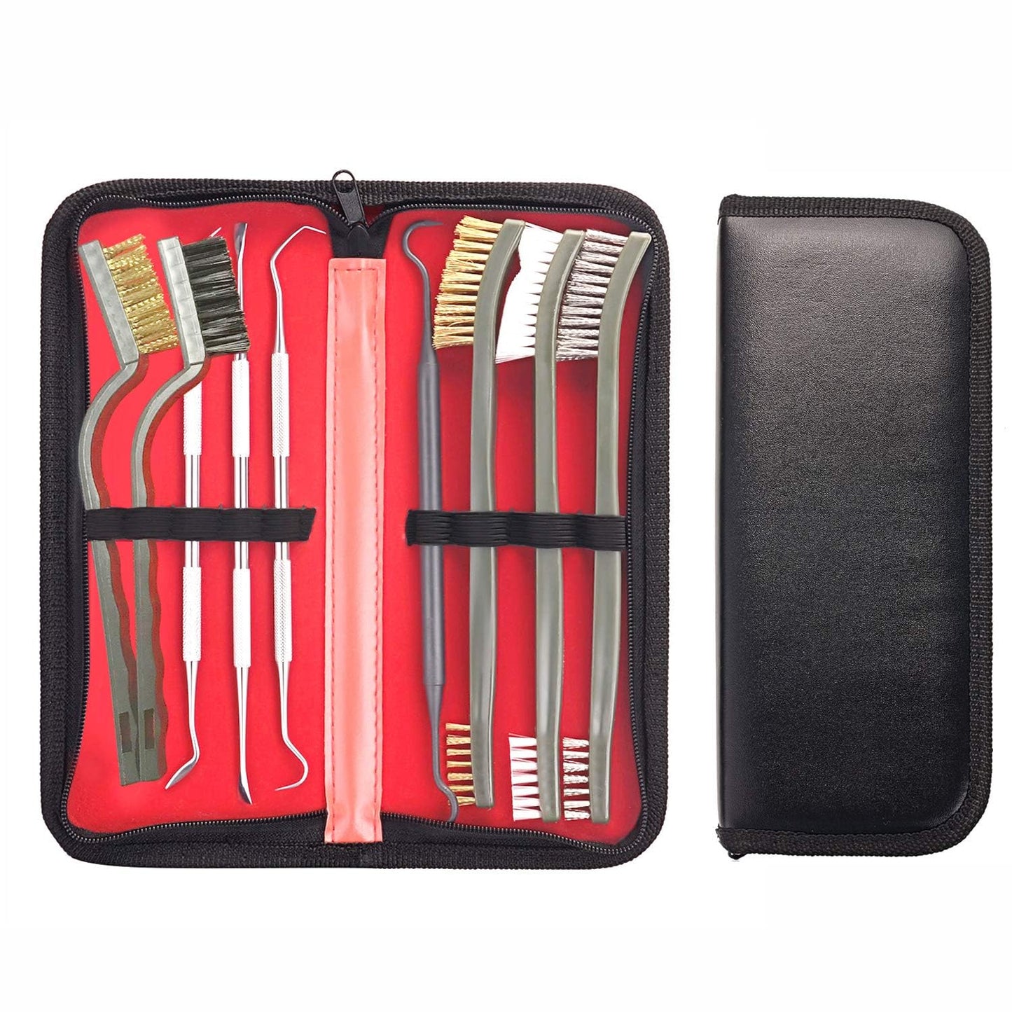 Cleaning Brushes Picks Kit Set Brass Copper Steel Nylon Stainless Steel Ploymer Pick Set Bristle Brushes (Red)