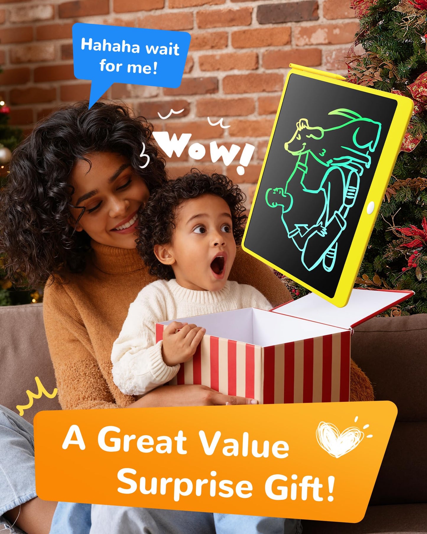 KOKODI LCD Writing Tablet, 16 Inch Colorful Toddler Doodle Board Drawing Tablet, Erasable Reusable Electronic Drawing Pads, Educational and Learning Toy for 3-6 Years Old Boy and Girls(Yellow)