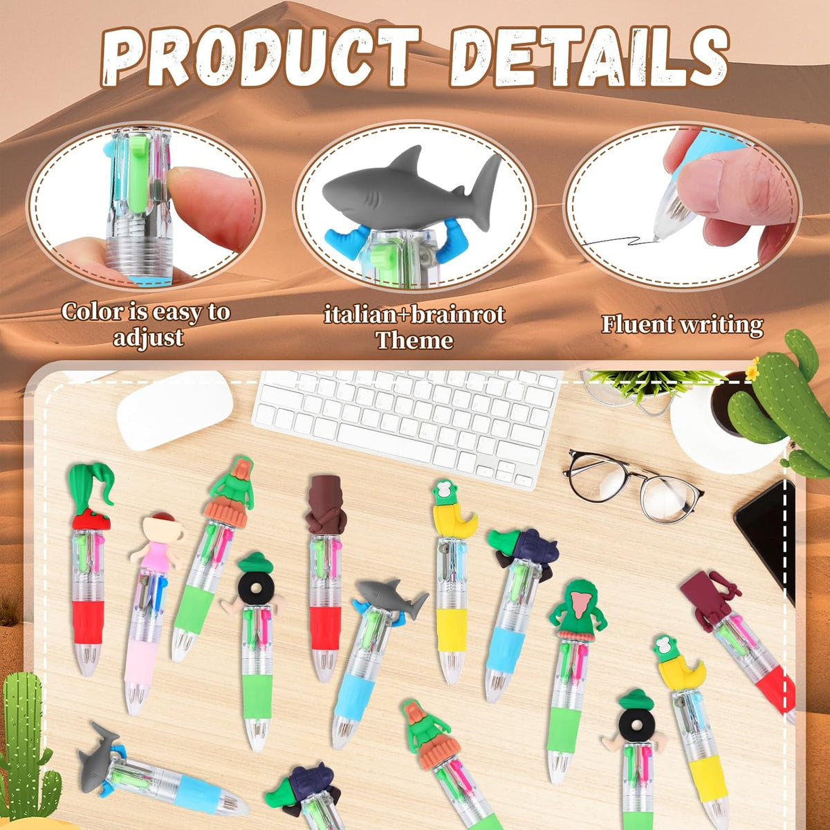 CZWZ 30Pcs Mini Multicolor Pens in One 4-in-1 Cute Pens Bulk for Kids, Ballpoint Pen for Birthdays and Children's Parties, Fun Gifts Assorted Ink Kawaii Pen(Brainrot)
