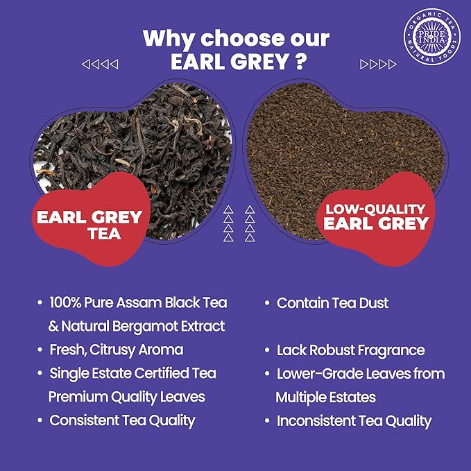 Pride of India | PACK of 6 - Earl Grey Bergamot Black Tea | 15 Pyramid Full Leaf Individually Wrapped Tea Bags | Full-Bodied, Citrusy Flavor | Single Estate Certified Tea | High Caffeine