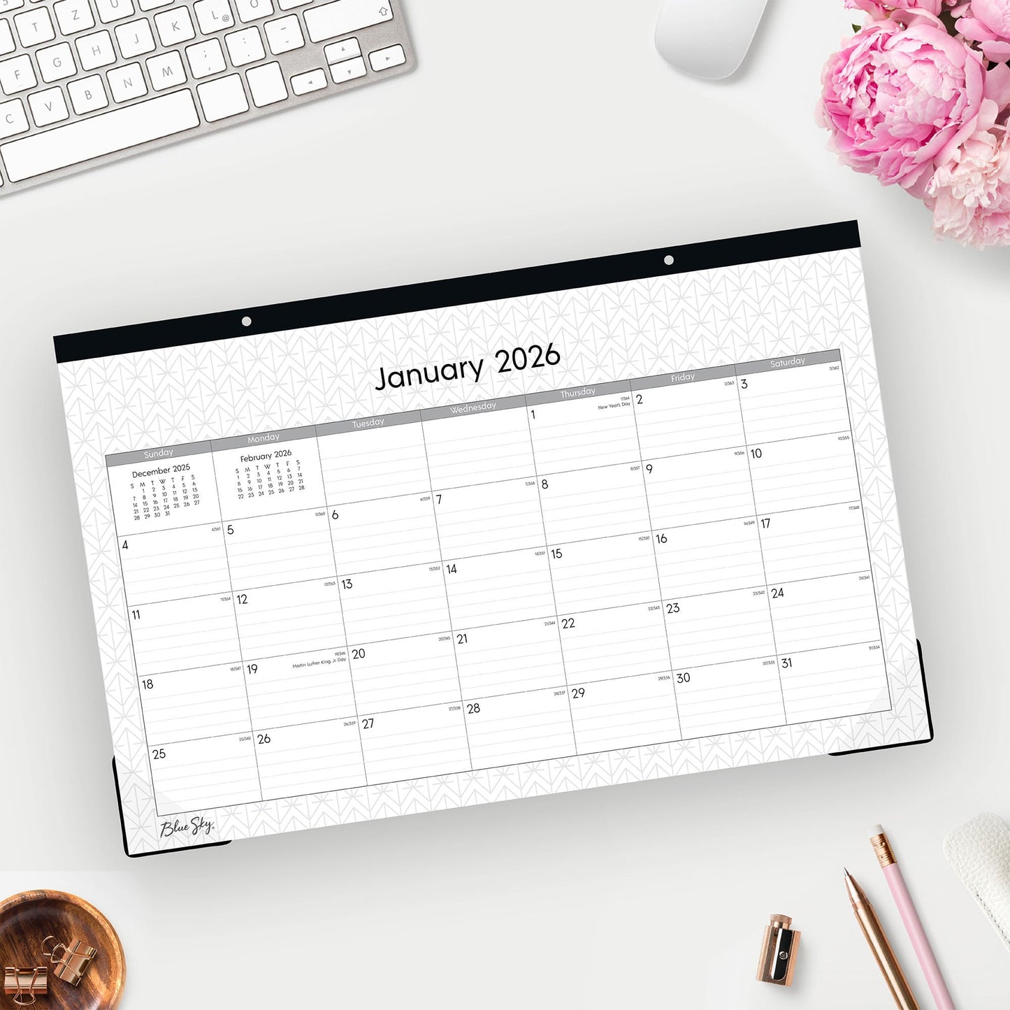 Blue Sky 2026 Monthly Desk Pad Calendar, January 2026 - December 2026, 11" x 17", Trim Tape Binding, Two-Hole Punched, Ruled Daily Blocks, for Office and Classroom, Enterprise
