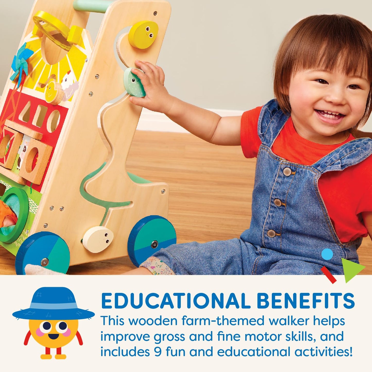 Battat – Wooden Activity Walker – 9 Educational Activities – Learning & Walking Toy for Toddlers – Stand, Push, Walk – 1 Year + – Farm Theme