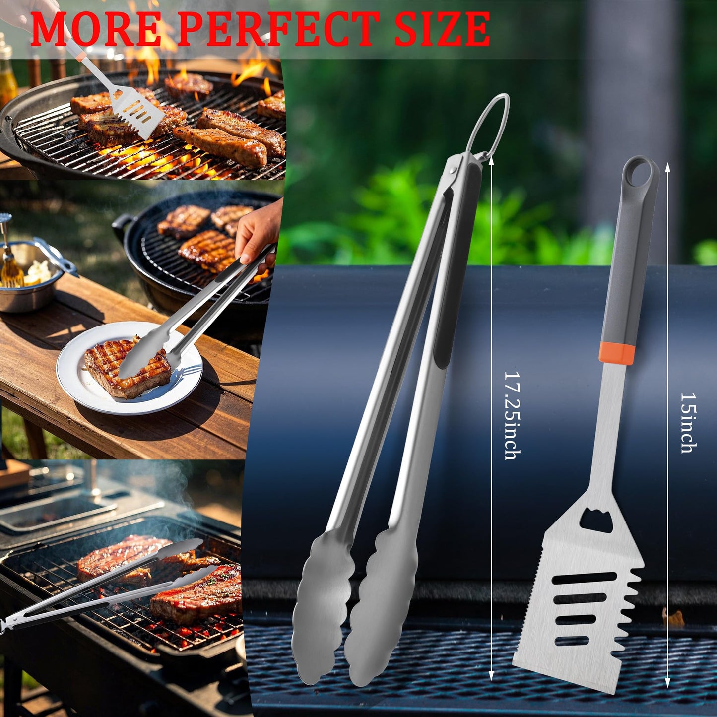 5PCS Grill Tools Set, BBQ Grilling Accessories with Spatula Tongs Apron Hooks, Portable Grill Utensils Set, Stainless Steel Grilling Tools Kit, Camping Tailgating Gifts for Men Dad