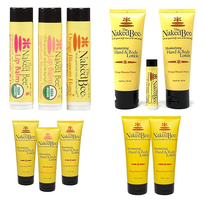 The Naked Bee Lip Balm Orange Blossom Honey Grapefruit Blossom Honey and Pomegranate & Honey 0.15oz + Hand and Body Lotion 6.7oz + Coconut Honey + Lip Balm Set Products Cruelty Free