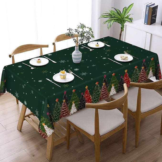YCness Christmas Snowflakes Tablecloth, Christmas Ornament Ball Colorful Green Golden White Table Cover for Dinner Birthday Holiday Party Kitchen Colorful Red White Table Decor 60x110 Inch