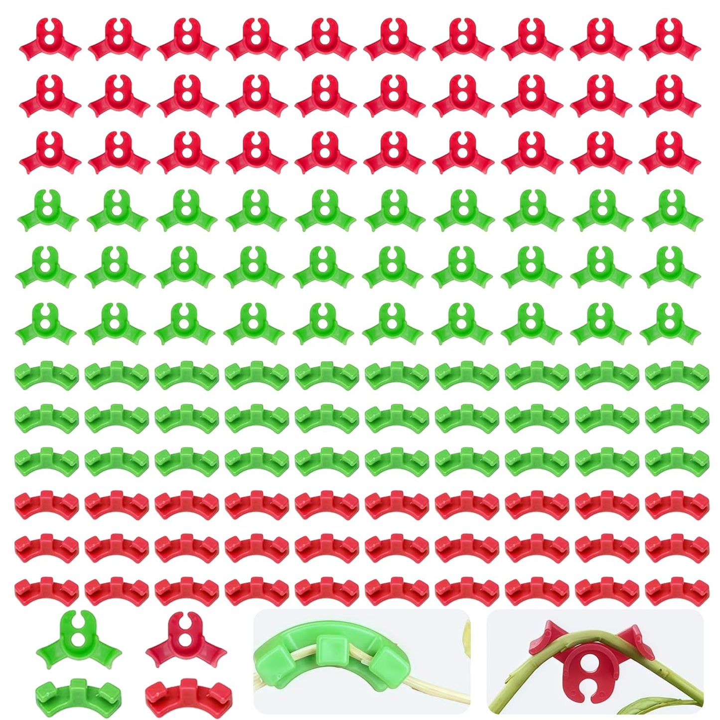 artisanstar 120-Pack Plant Training Clips for Low Stress Training - 90-Degree Angle Plastic Plant Stem Support Clips, Reusable Garden Clips for Tomatoes, Vines (Red & Green)