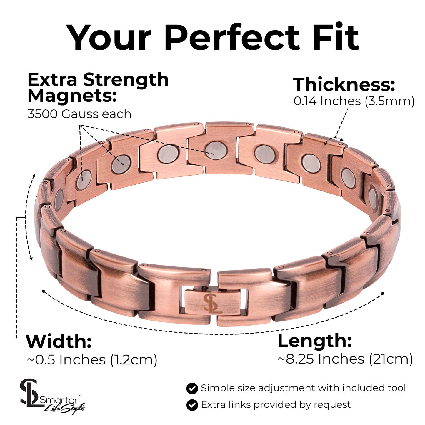 Smarter LifeStyle Elegant Copper Magnetic Bracelet for Men, Adjustable Bracelet Length with Sizing Tool for Perfect Fit, Magnetic Bracelets for Men, Mens Copper Bracelet