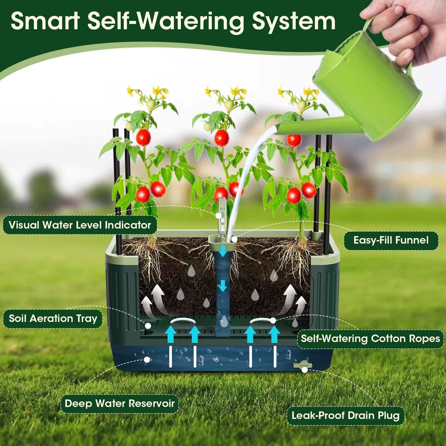 MQHUAYU 2 Pack 51" Self Watering Planter Box with Trellis, Tomato Planter Trellis for Raised Garden Bed, Tomato Cage with Visual Water Indicator, Indoor Outdoor Tomato Cages for Garden Patio