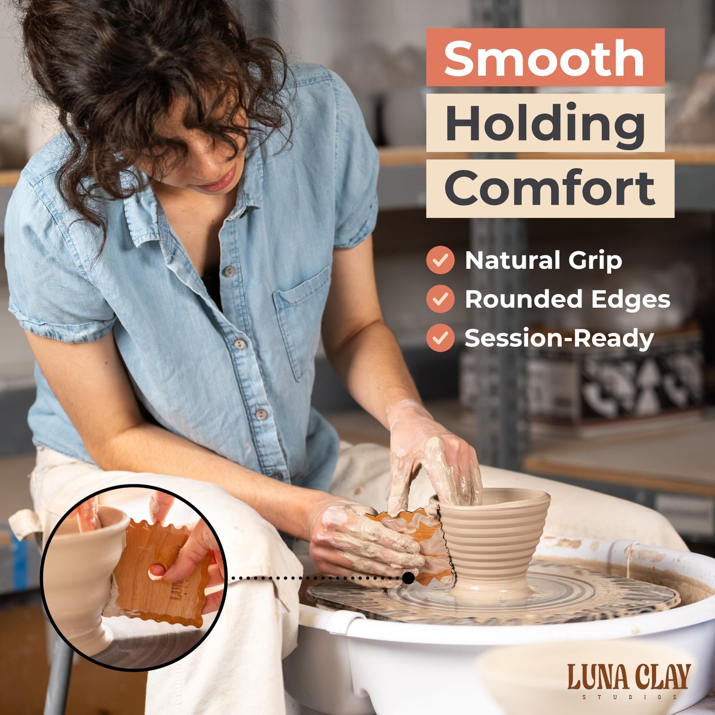 Kiln-Dried Cherry Wood Pottery Ribs & Pottery Tools For Wheel Throwing | 8 Pack - Professional Non-Warping Ceramic Set for Trimming, Sculpting, Shaping - Clay Tools & Modeling Kit with Bonus Sponge