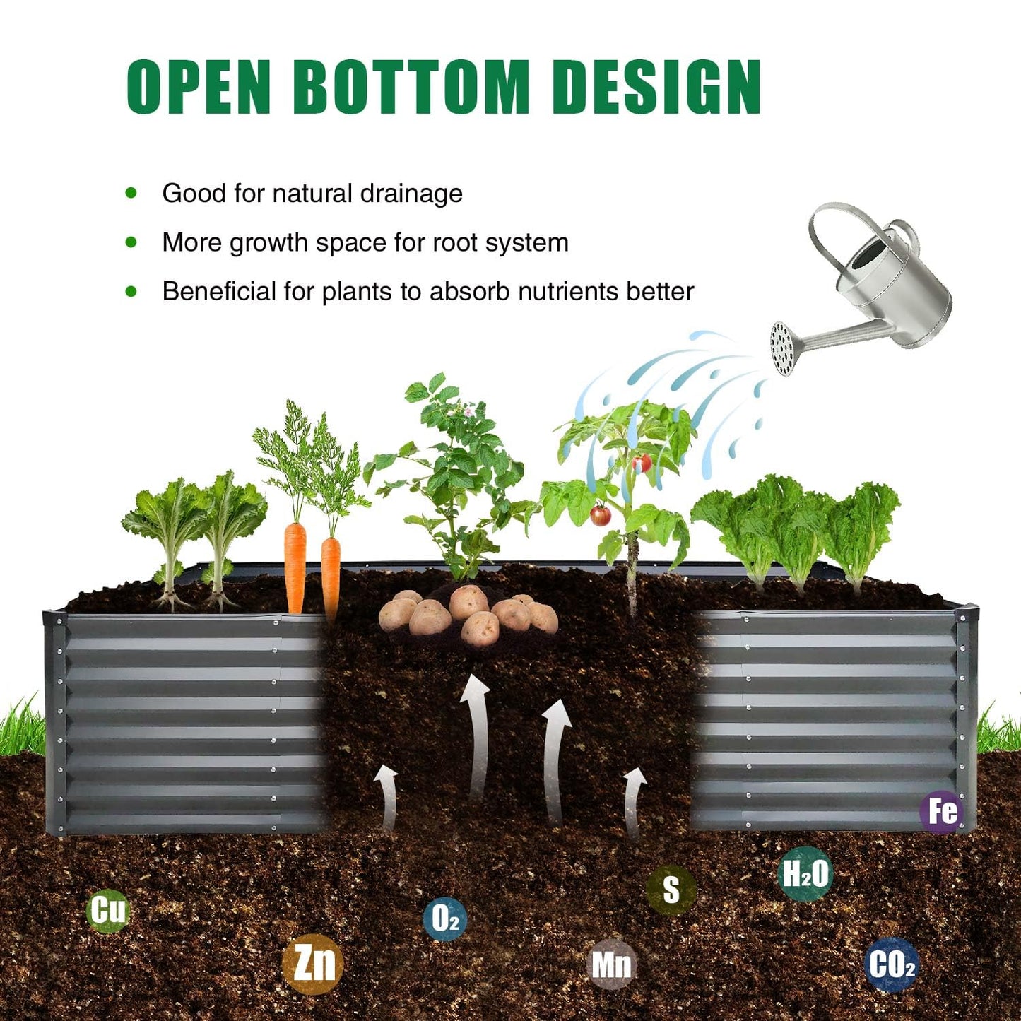 GrowHaus 8x4x2FT Galvanized Raised Garden Bed, Planter Boxes Outdoor Large Metal Garden Beds for Planting Vegetables Flowers Herbs Rectangle Silver