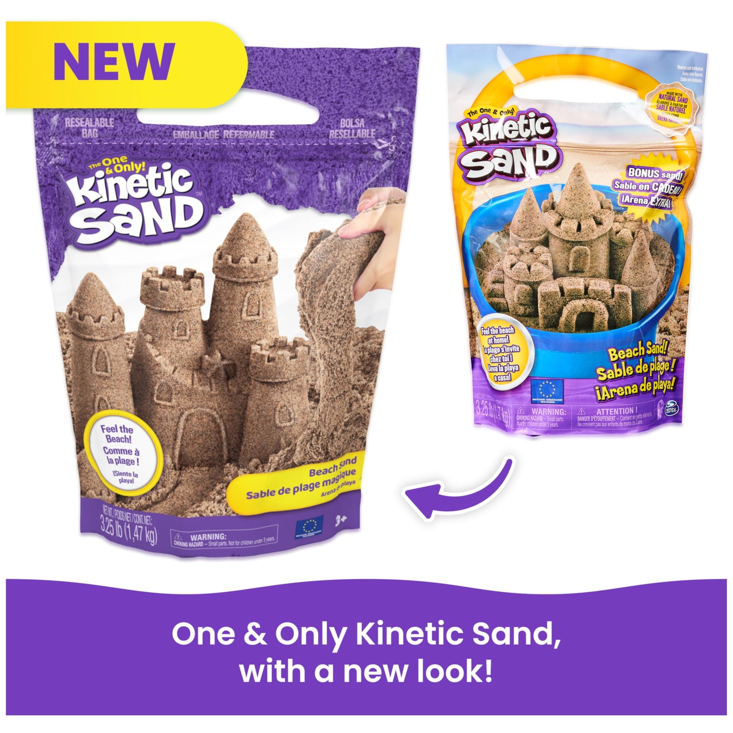 Kinetic Sand, 3.25lbs Beach Play Sand, Amazon Exclusive, Moldable Sensory Toys for Kids, Resealable Bag (Packaging May Vary), for Ages 3 and up
