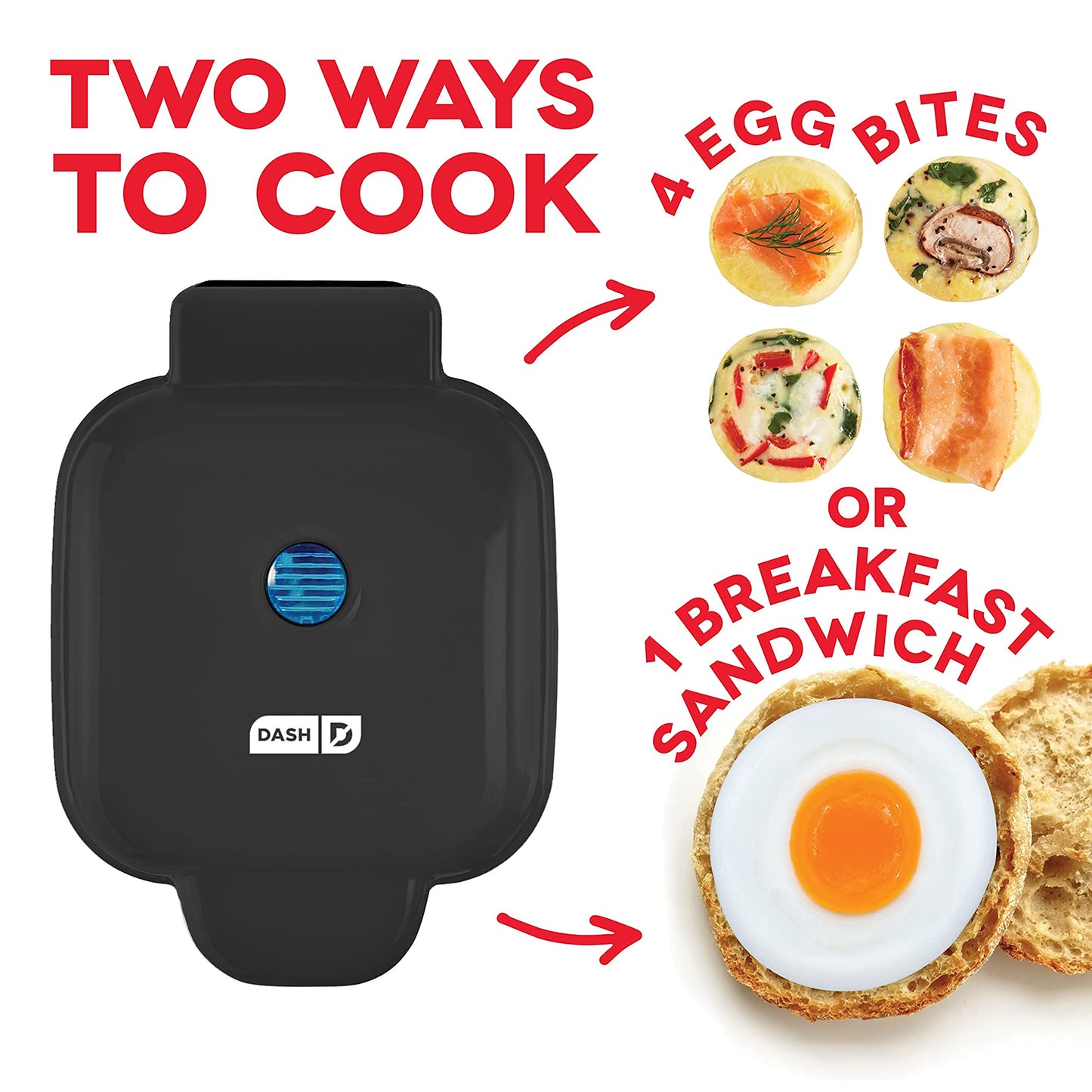 Dash Deluxe Egg Bite Maker - Electric Egg Bite Maker for Healthy Protein Snacks - Quick Cleanup, Space-Saving Design & Non-Slip Feet - 4 Servings, Black