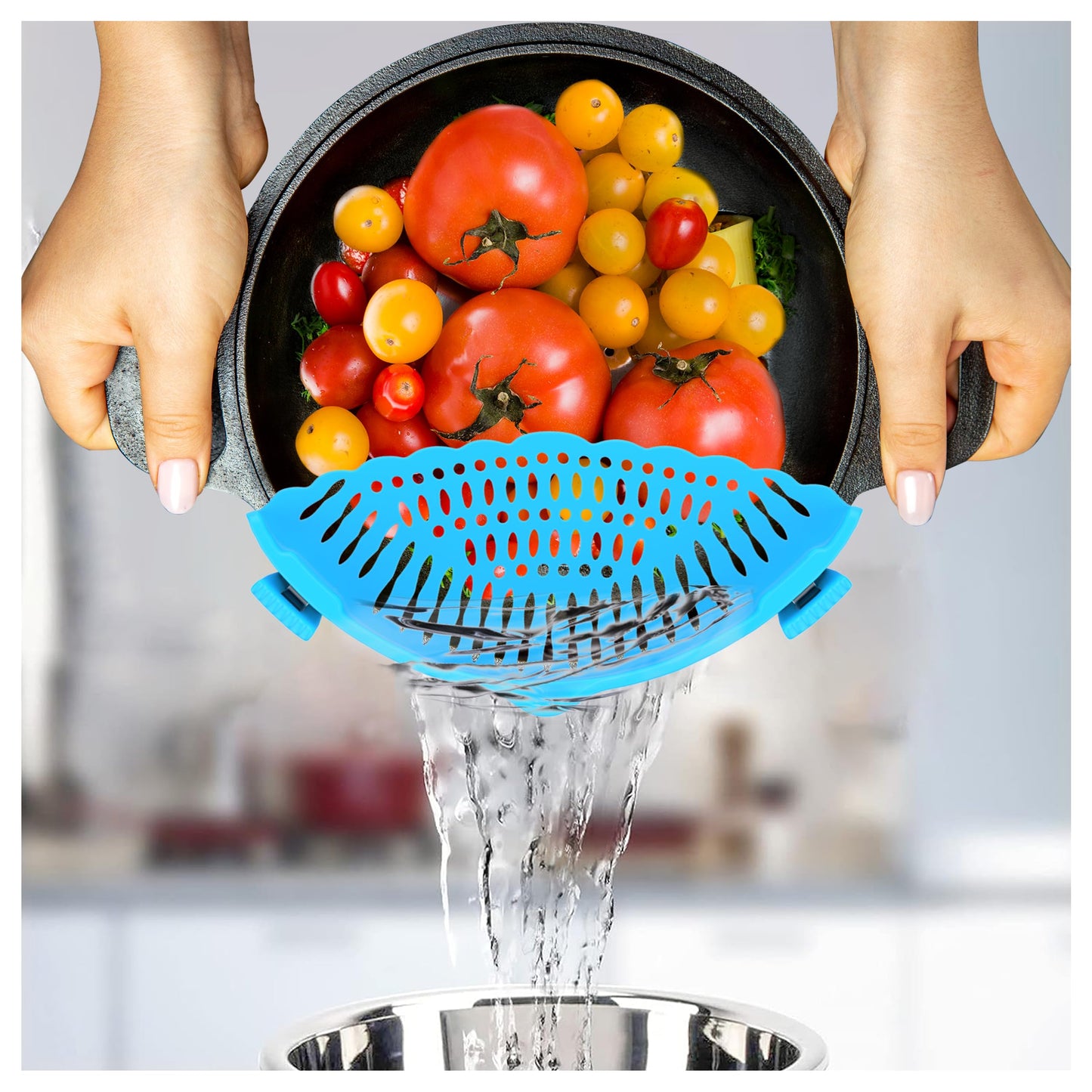 Silicone Pasta Strainer Insert - Clip On for Pots & Pans - Easy Pasta Draining