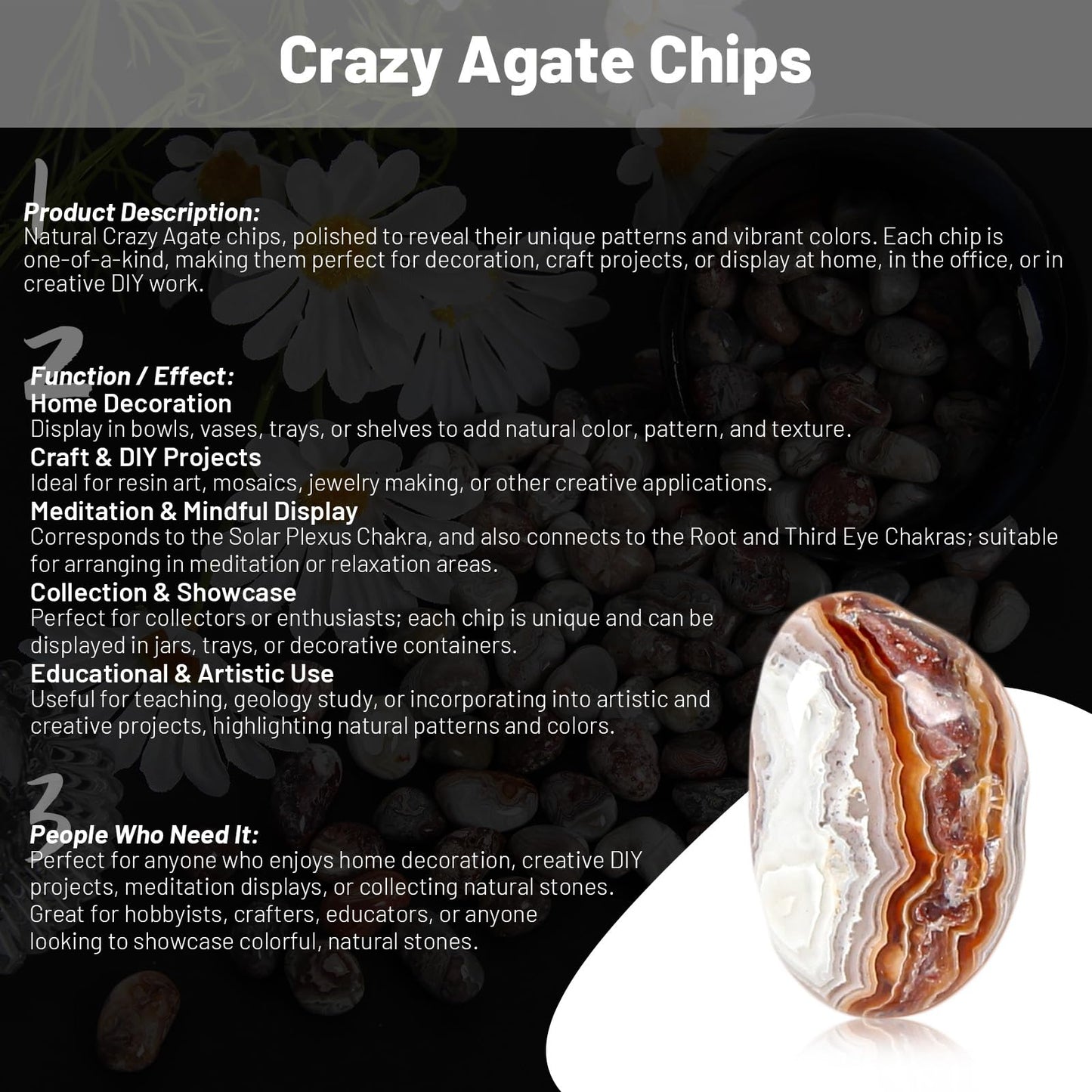 1.1lb Natural Crushed Crazy Agate Crystal Tumbled Chips-Healing Crystals Chips Bulk, Crushed Crystal Gemstones for Crafts, Beautiful Package for Gift (Crazy Agate)