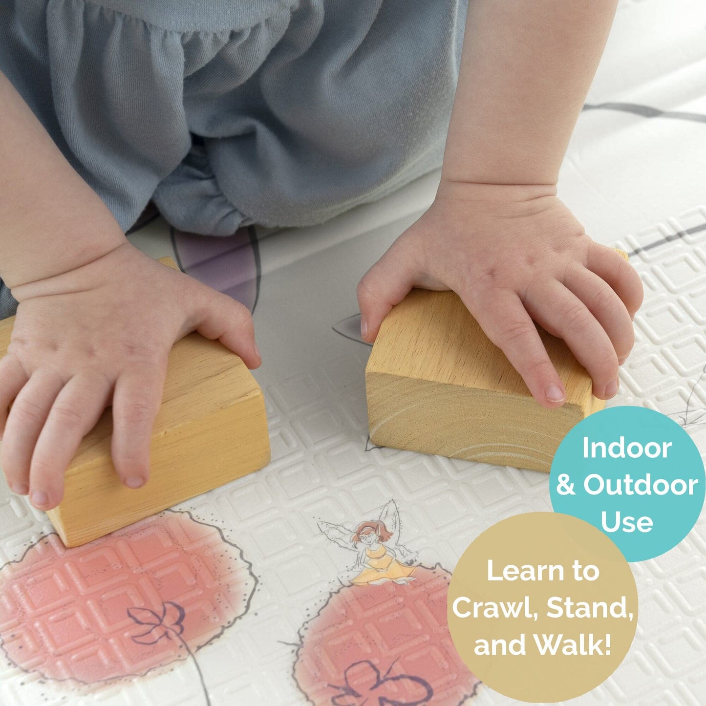 JumpOff Jo Foldable Foam Play Mat – Large Waterproof Baby & Toddler Activity Floor Mat, Double-Sided 70 x 59 Inch Play Surface - Fairy Blossom