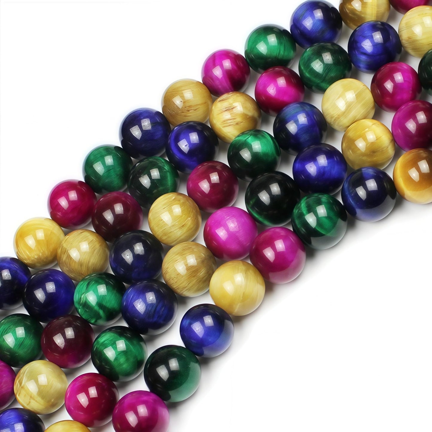 MJDCB Stone Beads 8mm 43pcs Round Mixed Color Tiger's Eye Loose Gemstone Bead Charms for Jewelry Making Bracelet Necklace Earring Pendant