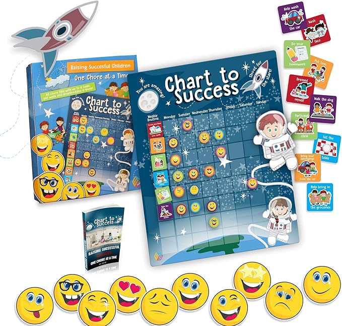 Chart to Success| Magnetic Dry Erase| Daily Routine Responsibility Chore Chart for Kids| 80 Emojis| 70 Tasks, Including Behavior and Self-Care| Fun Design for Both Boys and Girls| Raising a Star
