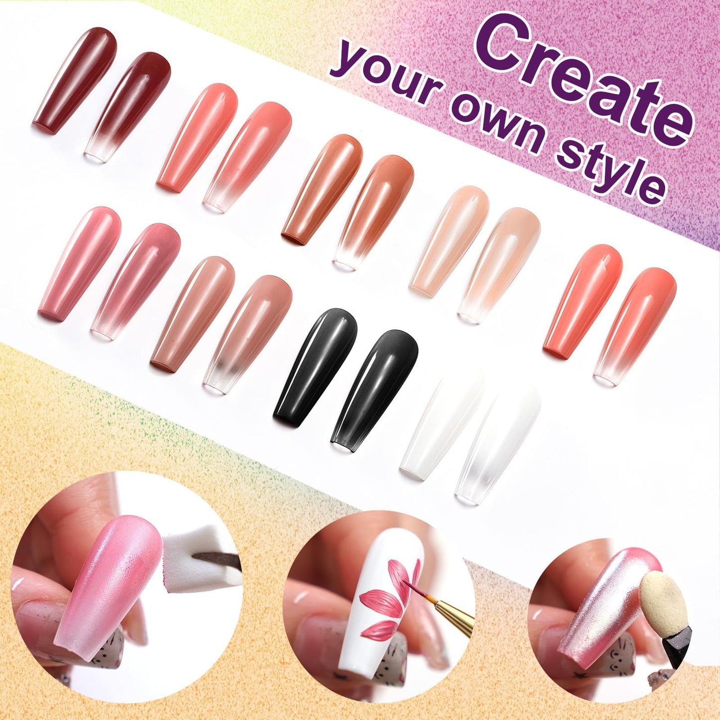 U-Shinein 9 Colors Pat Painting Nail Gel Sponge Set,Hema＆TPO Free,6-in-1 Gradient Ombre Paint Nails Gel Palette for Blooming,Nail Color,Liner Gel,French Nail,Chrome Powder,No Wipe,DIY Nail Art(E)